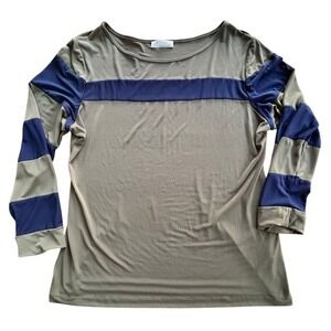Anatomie Made in Italy Colorblock Mesh Long Sleeve Top Olive‎ & Navy,  Size XL